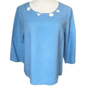 Weekend Choices Women’s 100% Linen Light Blue 3/4 Length Sleeved Top Size Medium